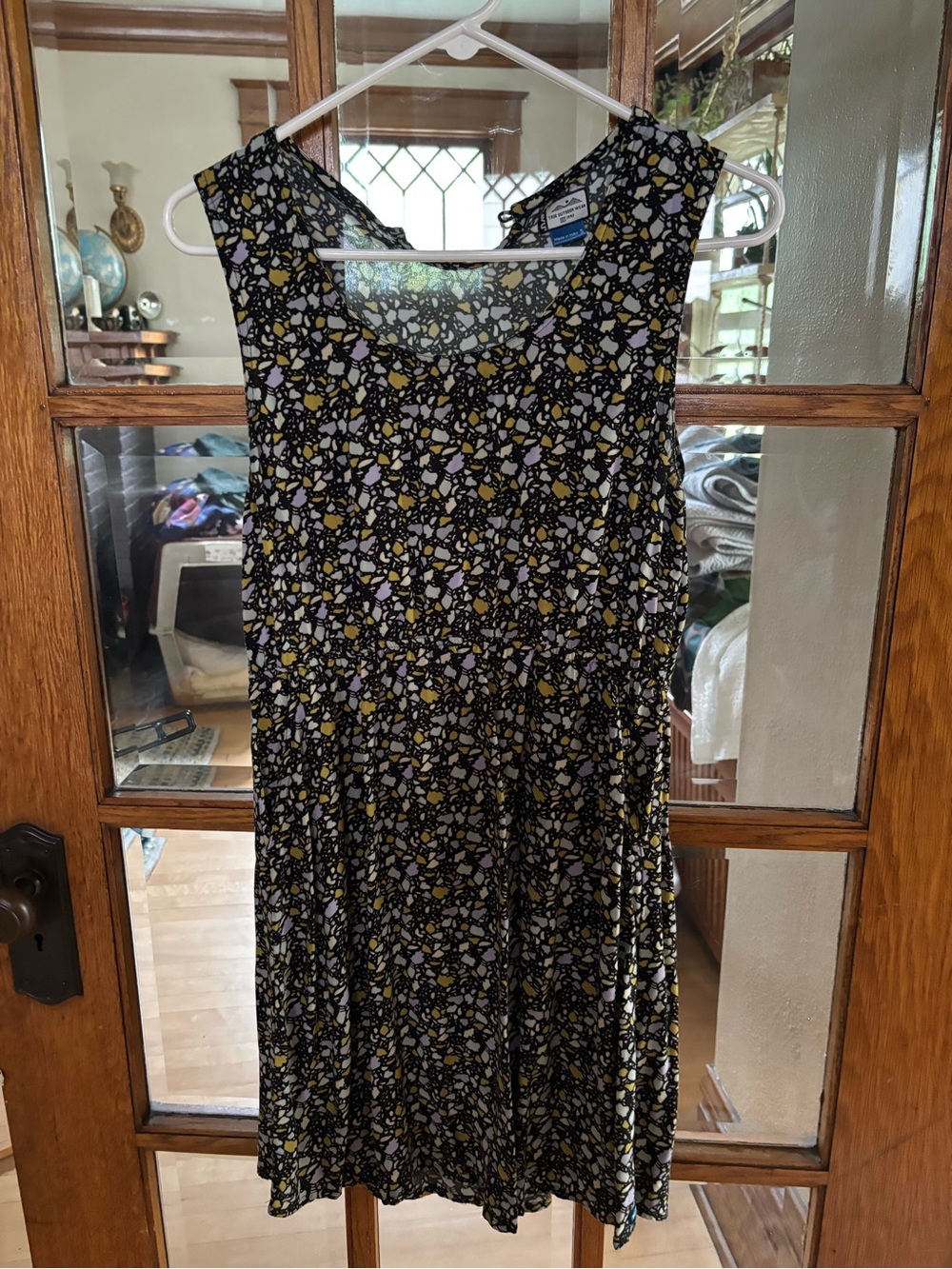 Kavu Sleeveless Black Floral Swing Dress with Yellow Accents